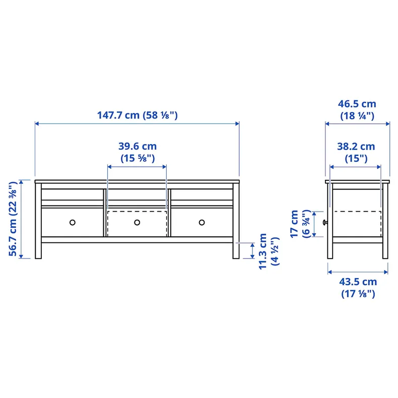 IKEA HEMNES ХЕМНЕС, тумба під телевізор, на ніжках, чорний, коричневий, світло-коричневий, 148x47x57 см фото №5