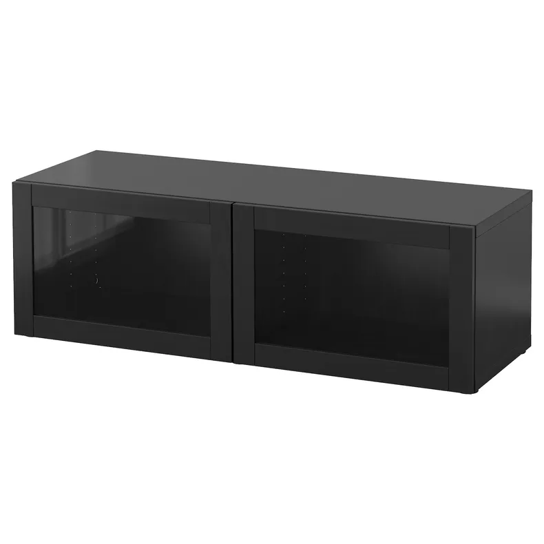 IKEA BESTÅ БЕСТО, стеллаж со стеклянн дверьми, черно-коричневый / Синдвик черно-коричневый прозрачное стекло, 120x42x38 см 090.476.54 фото №1