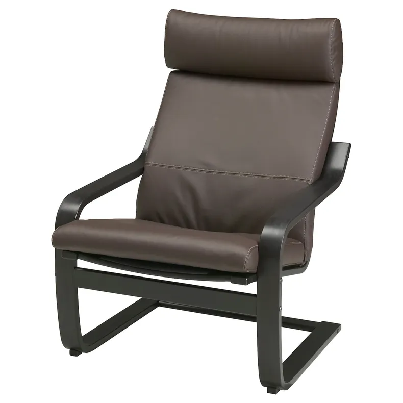 IKEA POÄNG ПОЭНГ, кресло с табуретом для ног, черно-коричневый / Глосе темно-коричневый 595.510.71 фото №3