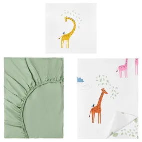 IKEA BERGFINK БЕРГФИНК, постельное белье в мешочке,3 предм., зелёный жираф, 150x200/50x60 см 005.775.96 фото