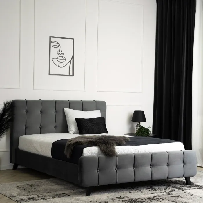 Кровать двуспальная бархатная MEBEL ELITE LINO Velvet, 140x200 см, Темно-серый фото №3