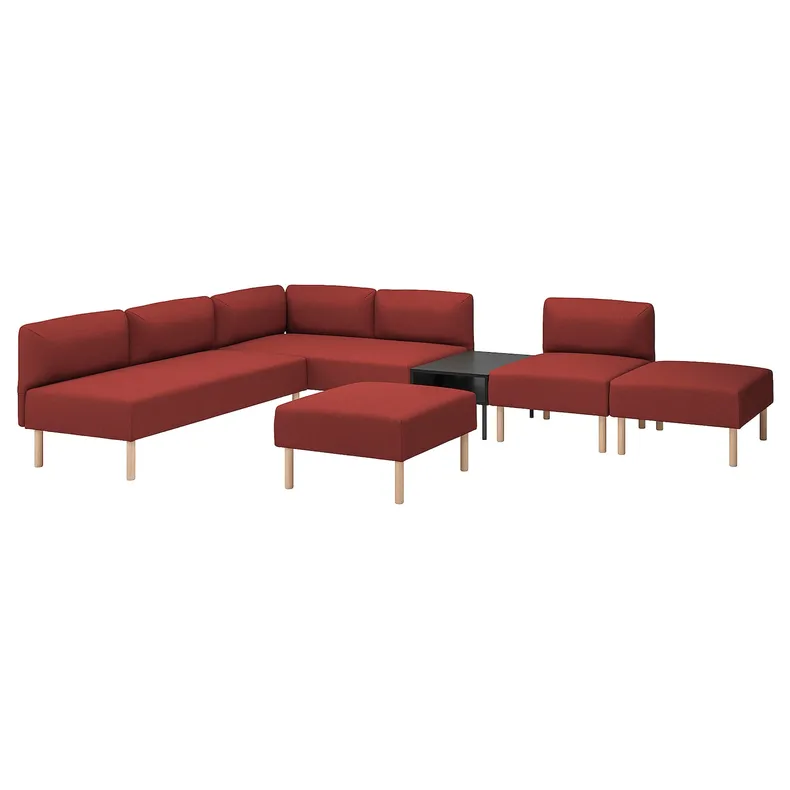 IKEA LILLEHEM ЛІЛЛЕХЕМ, 6-м модульний диван з журн столиком, ГУННАРЕД/коричнево-червоний деревина 095.747.82 фото №1