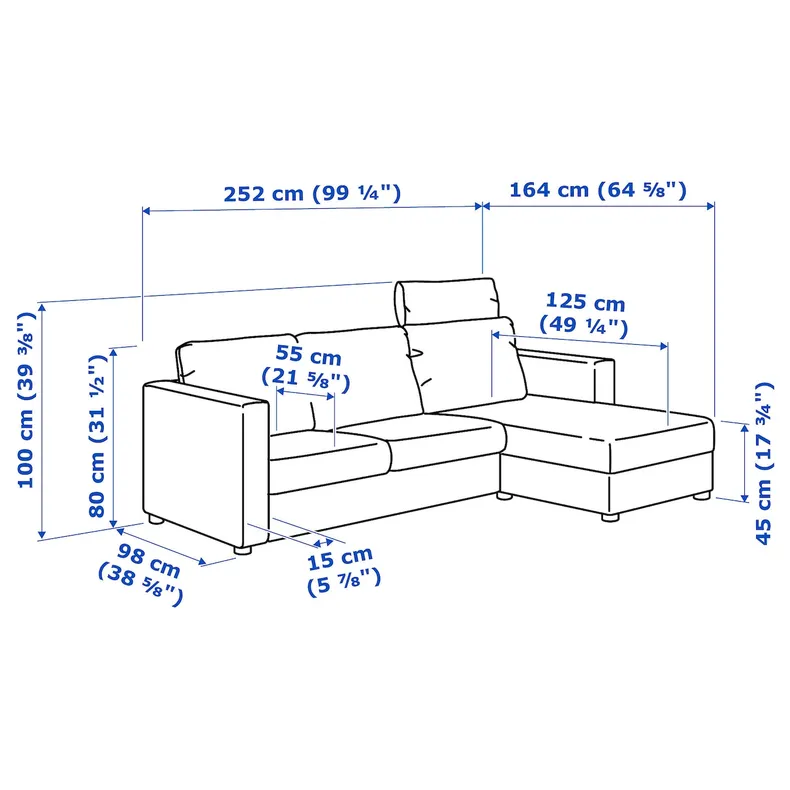IKEA VIMLE ВІМЛЕ, 3-місний диван, з шезлонгом з підголовником/Grann/Bomstad чорний 093.062.61 фото №8