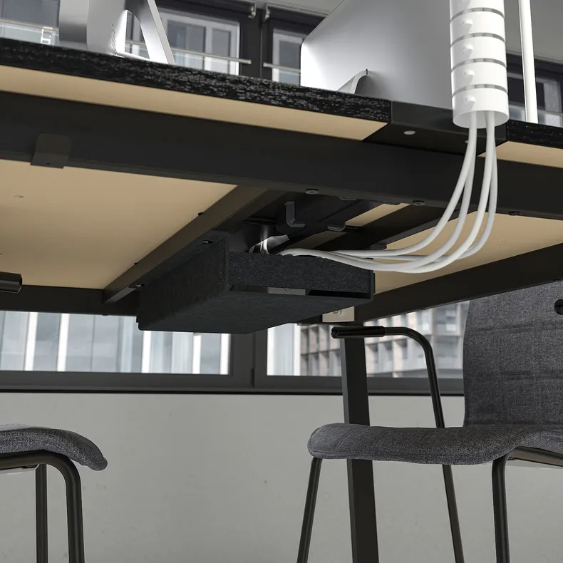 IKEA MITTZON МИТТЗОН, конференц-стол, Шпон ясеня, окрашенный в черный / черный цвет, 140x108x75 см 195.333.95 фото №5