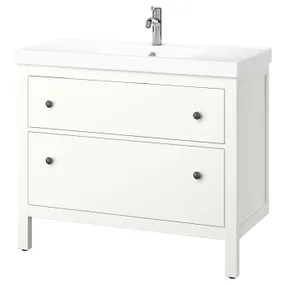 IKEA HEMNES ХЕМНЭС / ORRSJÖN ОРРШЁН, шкаф с ящиками / раковина / смеситель, белый, 102x49x89 см 095.468.07 фото