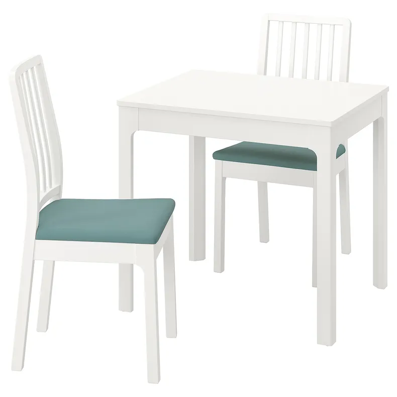 IKEA EKEDALEN ЕКЕДАЛЕН / EKEDALEN ЕКЕДАЛЕН, стіл+2 стільці, білий / світло-бірюзовий Хакебо, 80/120 см 294.294.02 фото №1