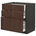 IKEA METOD МЕТОД / MAXIMERA МАКСИМЕРА, напольный шкаф с 3 ящиками, черный / синарп коричневый, 80x60 см 294.057.26 фото thumb №1