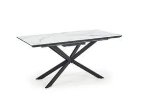 Кухонный стол раскладной HALMAR DIESEL 160-200x90 см, столешница - белый мрамор/темно-серый, ножки - черные фото