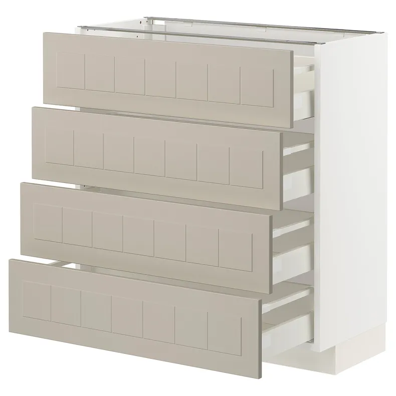 IKEA METOD МЕТОД / MAXIMERA МАКСИМЕРА, напольный шкаф 4 фасада / 4 ящика, белый / Стенсунд бежевый, 80x37 см 594.081.01 фото №1