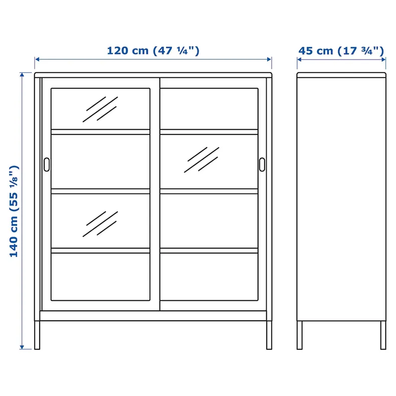IKEA IDÅSEN ИДОСЕН, шкаф+раздвижные стеклянные дверцы, тёмно-серый, 120x140 см 904.963.84 фото №6