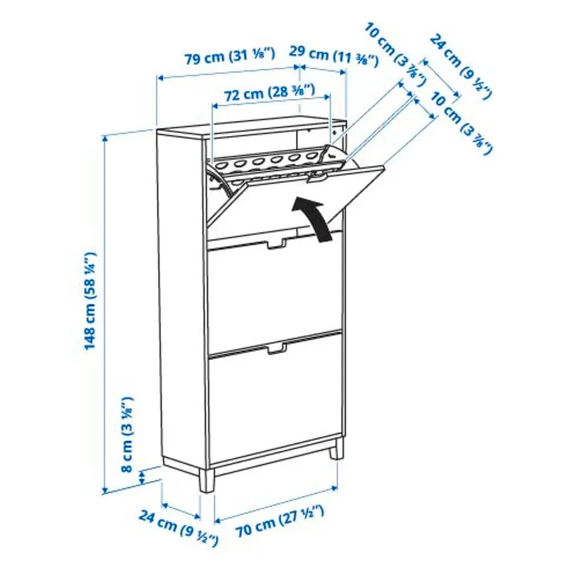 IKEA STÄLL СТЕЛЛЬ, шафа для взуття з 3 відділеннями, білий, 79x29x148 см 505.302.62 фото №6