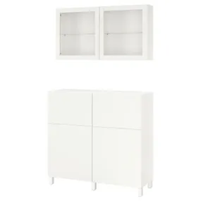 IKEA BESTÅ БЕСТО, комб для хран с дверц / ящ, белый / Лапвикен / Стуббарп белое прозрачное стекло, 120x42x213 см 493.992.15 фото