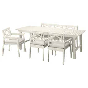 IKEA BONDHOLMEN БОНДХОЛЬМЕН, стіл+3 крісла з підлок+лав, вуличн, білий/бежевий/бежевий Фрессон/Дувхольмен 095.496.79 фото