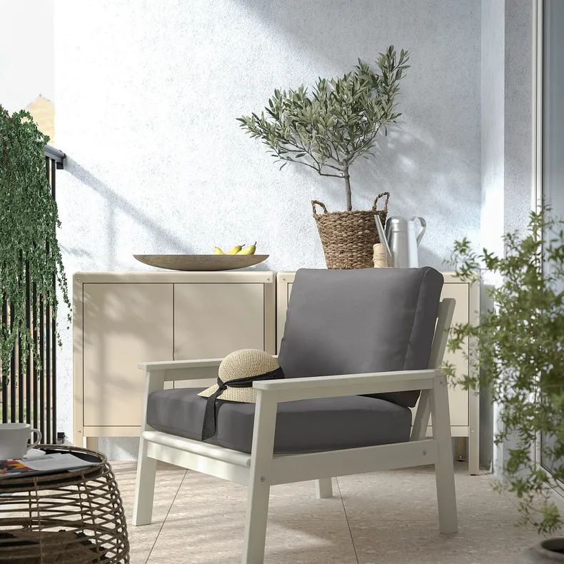 IKEA BONDHOLMEN БОНДХОЛЬМЕН, садовое кресло, белый / бежевый / Фрёзён / Дувхольмен темно-серый 895.453.71 фото №2