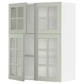 IKEA METOD МЕТОД, навесной шкаф / полки / 4 стеклян двери, белый / светло-зеленый, 80x100 см 594.868.01 фото
