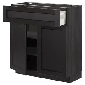IKEA METOD МЕТОД / MAXIMERA МАКСИМЕРА, напольный шкаф с ящиком / 2дверцами, черный / Лерхиттан с черными пятнами, 80x37 см 294.562.16 фото