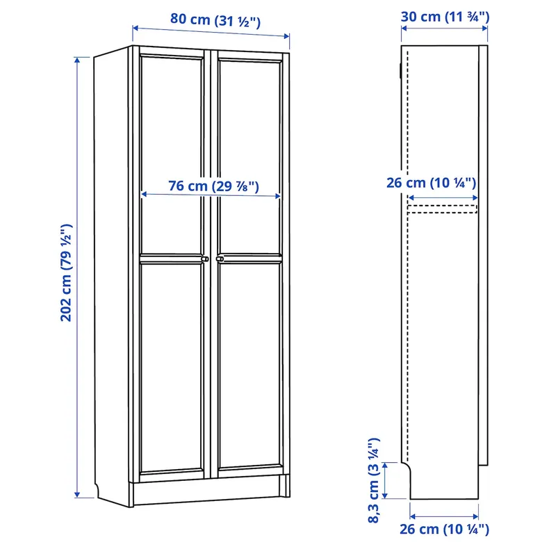 IKEA BILLY БИЛЛИ, стеллаж с дверьми, имит. дуб, 80x30x202 см 995.631.33 фото №6