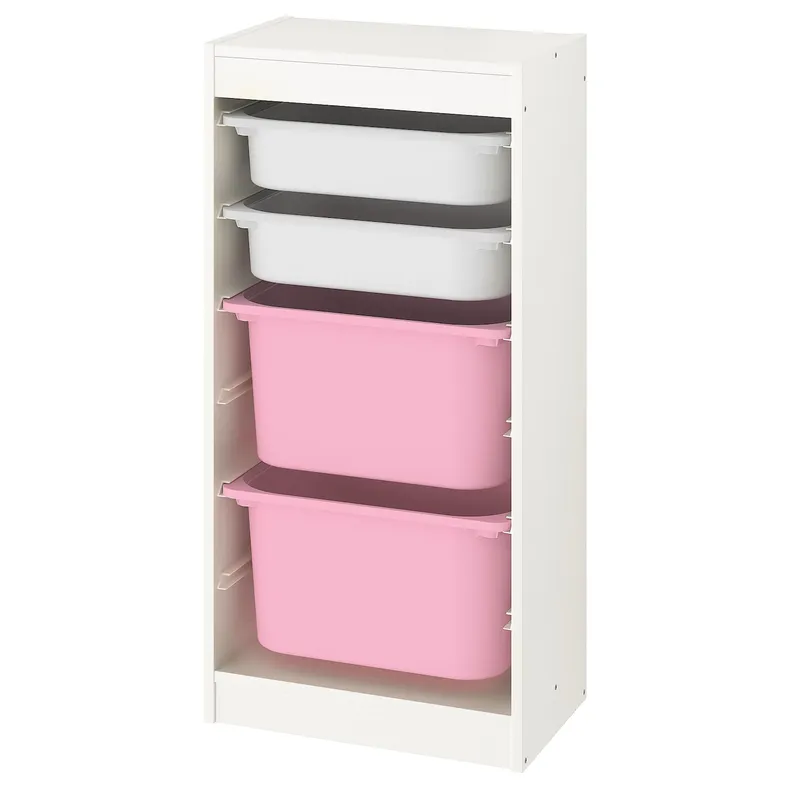 IKEA TROFAST ТРУФАСТ, комбінація для зберіган +контейнери, білий/біло-рожевий, 46x30x94 см 693.378.01 фото №1