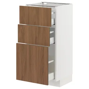 IKEA METOD МЕТОД / MAXIMERA МАКСИМЕРА, напольный шкаф с 3 ящиками, белый / Имитация коричневого ореха, 40x37 см 395.191.95 фото