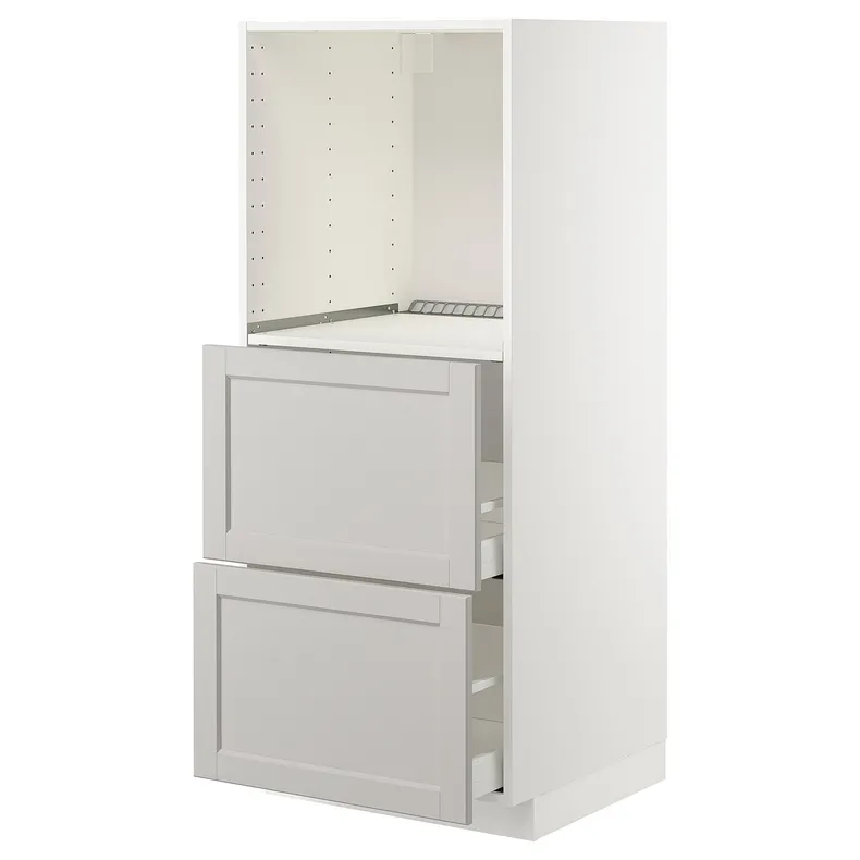 IKEA METOD МЕТОД / MAXIMERA МАКСІМЕРА, висока шафа, 2 шухляди для духовки, білий / світло-сірий Lerhyttan, 60x60x140 см 092.746.27 фото №1