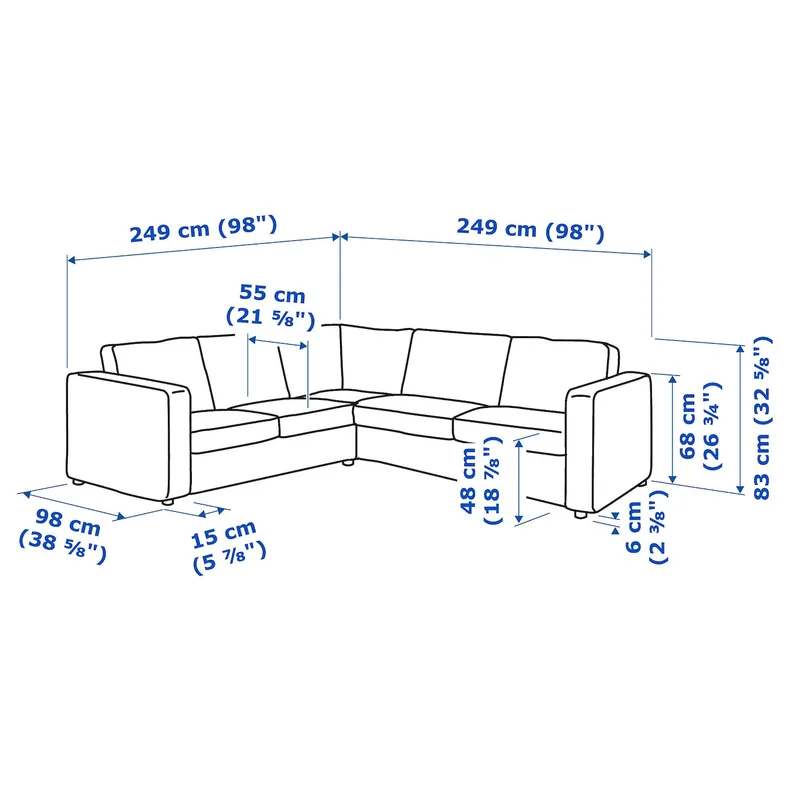 IKEA VIMLE ВИМЛЕ, 4-местный угловой диван, Саксемара светло-голубая фото №7