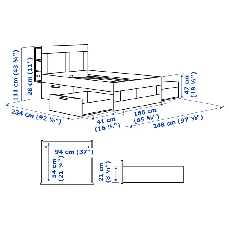 IKEA BRIMNES БРИМНЭС, комплект мебели д / спальни, 3 предм., белый, 160x200 см 694.833.93 фото №9