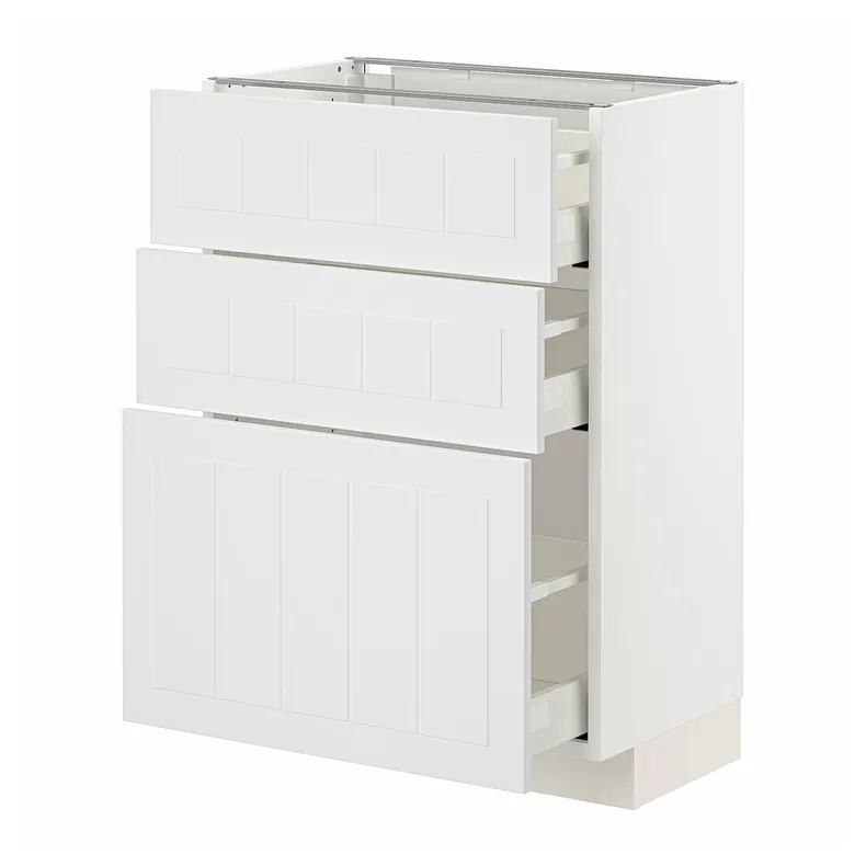 IKEA METOD МЕТОД / MAXIMERA МАКСИМЕРА, напольный шкаф с 3 ящиками, белый / Стенсунд белый, 60x37 см 394.095.16 фото №1