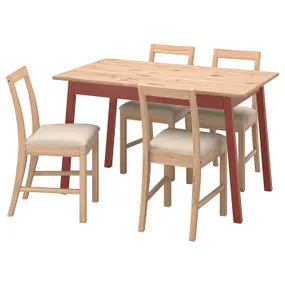 IKEA PINNTORP ПІННТОРП / PINNTORP ПІННТОРП, стіл+4 стільці, світло-коричнева пляма червона пляма/Katorp світло-коричнева пляма, 125 см 694.844.63 фото