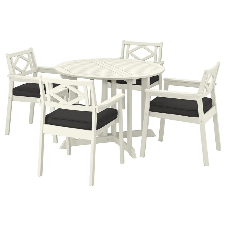 IKEA BONDHOLMEN БОНДХОЛЬМЕН, стіл+4 крісла з підлокітн, вуличний, білий/бежевий/ярпенський/дувхольменський антрацит 495.498.37 фото №1