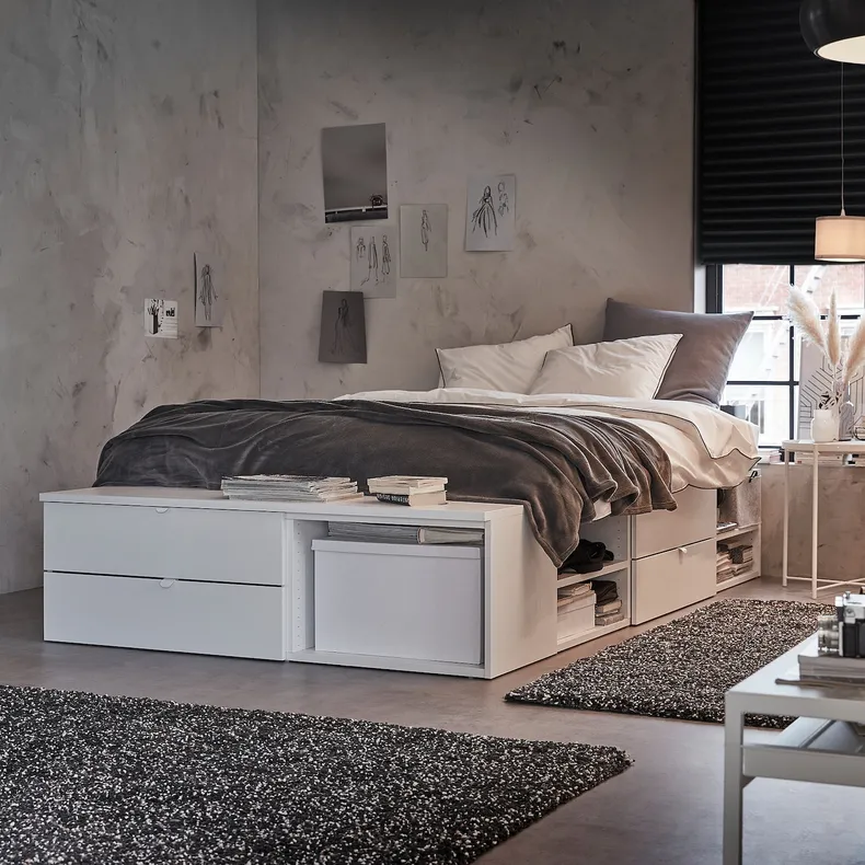 IKEA PLATSA ПЛАТСА, каркас кровати с 4 ящиками, белый / фонны, 142x244x43 см 093.029.13 фото №4