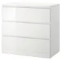 IKEA MALM МАЛЬМ, комод с 3 ящиками, белый глянец, 80x78 см 704.240.53 фото