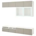 IKEA BESTÅ БЕСТО, комбінація шаф для тв / скляні дверц, біле скло / Selsviken high gloss / бежеве матове скло, 240x42x231 см 894.888.08 фото thumb №1