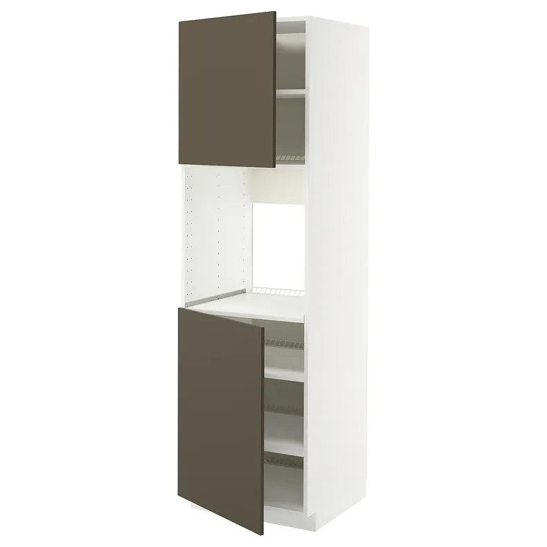 IKEA METOD МЕТОД, висока шафа для дух, 2 дверцят/пол, білий/хавсторп коричневий/бежевий, 60x60x200 см 195.587.48 фото №1
