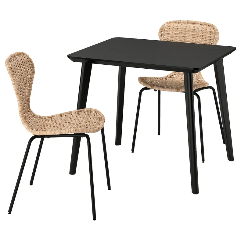 IKEA LISABO ЛІСАБО / ÄLVSTA ЕЛЬВСТА, стіл+2 стільці, чорний/ротанговий чорний, 88x78 см 095.683.71 фото №1