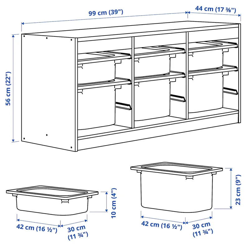 IKEA TROFAST ТРУФАСТ, комбинация д / хранения+контейнеры, белый / серый / синий, 99x44x56 см 494.798.39 фото №5