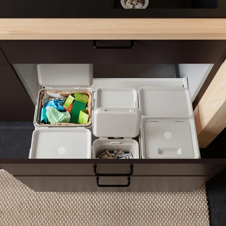 IKEA HÅLLBAR ХОЛЛБАР, решение для сортировки мусора, для кухонных ящиков METOD вентилируемый / светло-серый, 55 l 693.089.26 фото №4