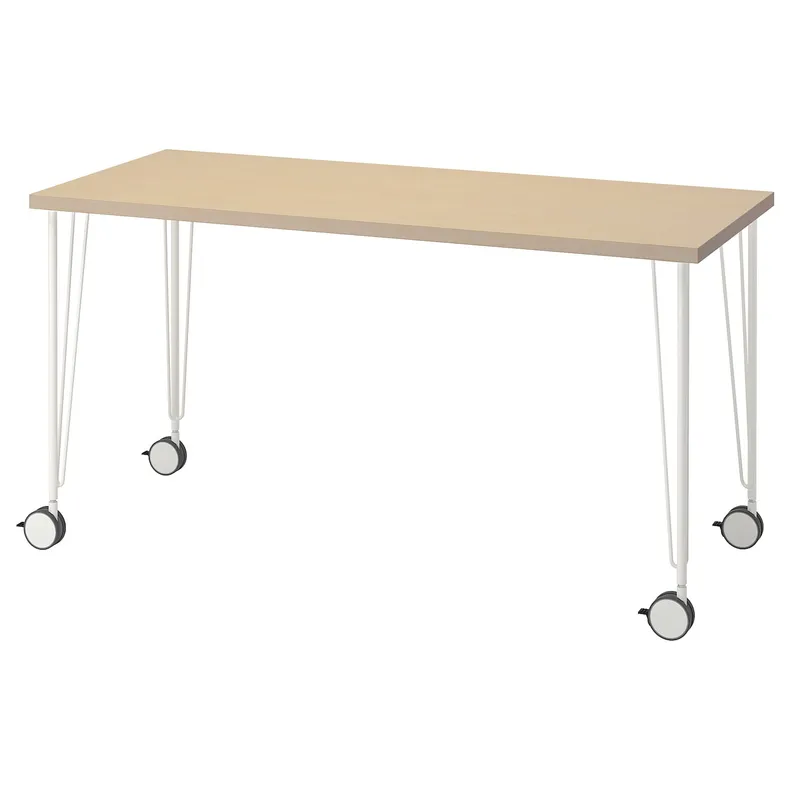 IKEA MÅLSKYTT МОЛСКЮТТ / KRILLE КРИЛЛЕ, письменный стол, берёза / белый, 140x60 см 394.177.62 фото №1