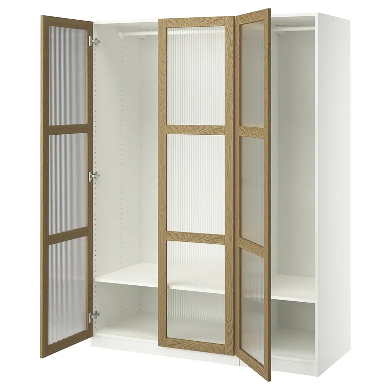 IKEA PAX ПАКС / TONSTAD ТОНСТАД, гардероб, комбинация, белое/дубовое стекло, 150x60x201 см 995.490.24 фото №1