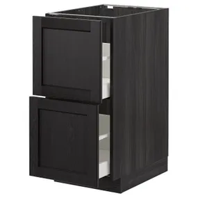 IKEA METOD МЕТОД / MAXIMERA МАКСИМЕРА, напольный шкаф 2фасада / 2выс ящика, черный / Лерхиттан с черными пятнами, 40x60 см 492.602.80 фото