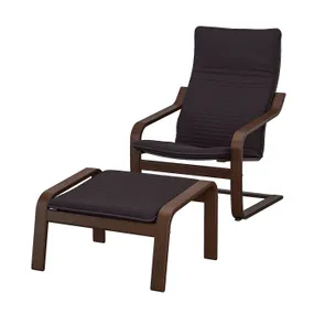 IKEA POÄNG ПОЭНГ, кресло с табуретом для ног, коричневый / черный 694.842.17 фото