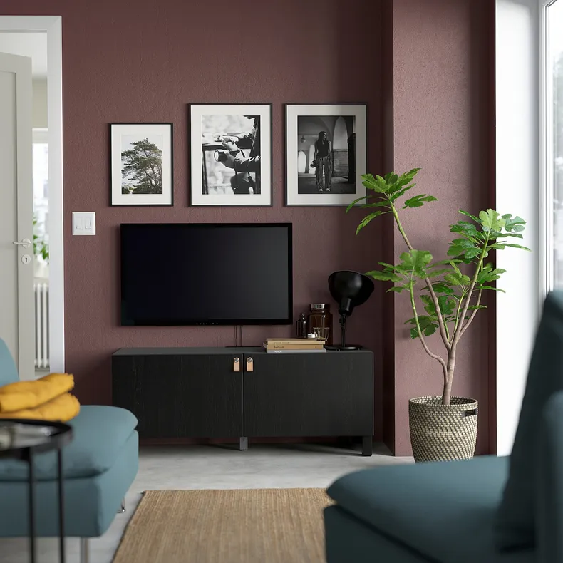 IKEA BESTÅ БЕСТО, тумба для телевізора з дверцятами, чорно-коричневий / ЛАППВІКЕН / СТУББ чорно-коричневий, 120x42x48 см 194.196.15 фото №3