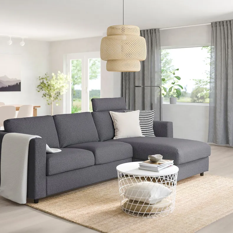 IKEA VIMLE ВІМЛЕ, 3-місний диван із кушеткою, з підголовником / Gunnared середньо-сірий 593.991.06 фото №2