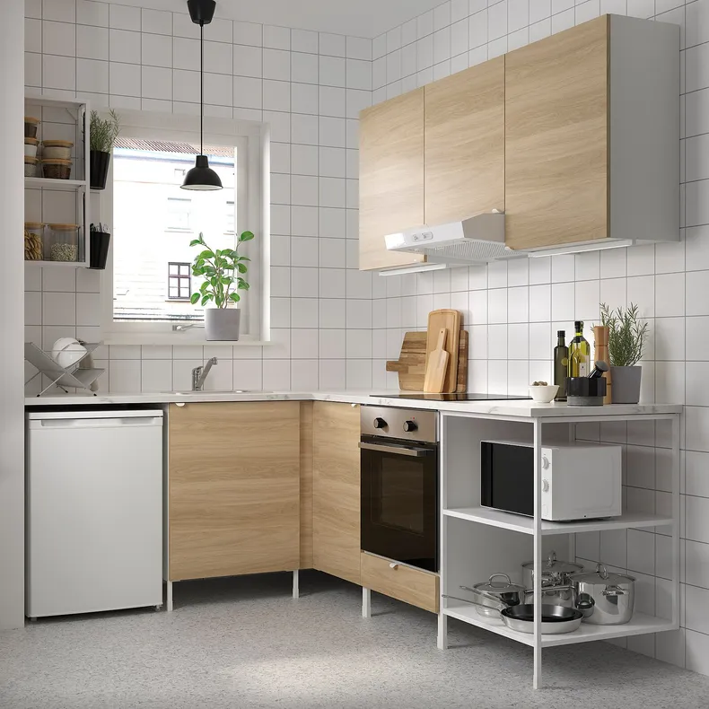 IKEA ENHET ЕНХЕТ, кутова кухня, білий / імітація. дуб 293.380.01 фото №2