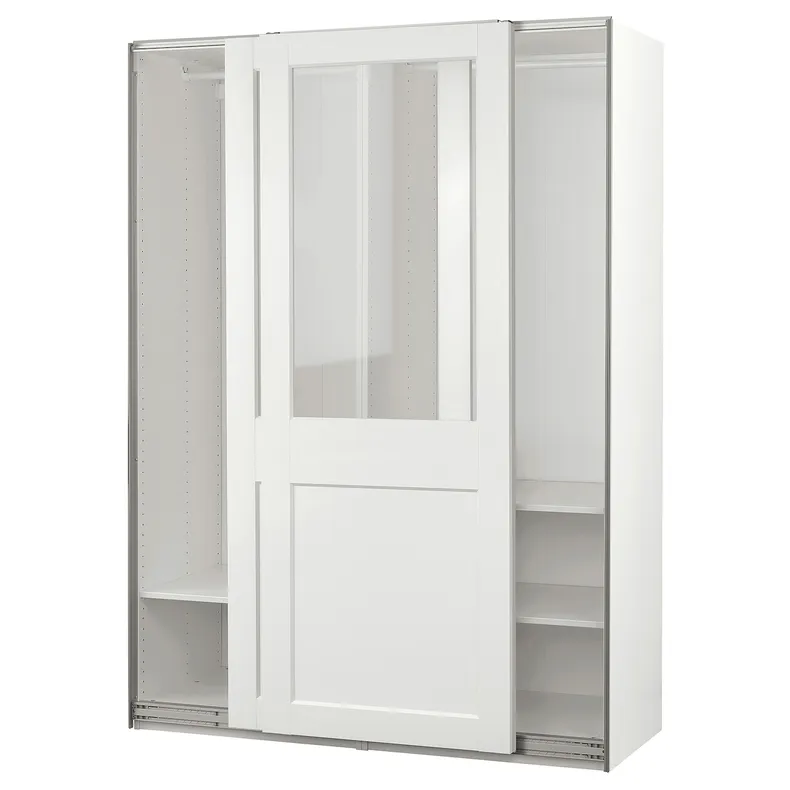 IKEA PAX ПАКС / GRIMO ГРИМО, гардероб с раздвижными дверьми, белый / прозрачное стекло белый, 150x66x201 см 195.022.85 фото №1