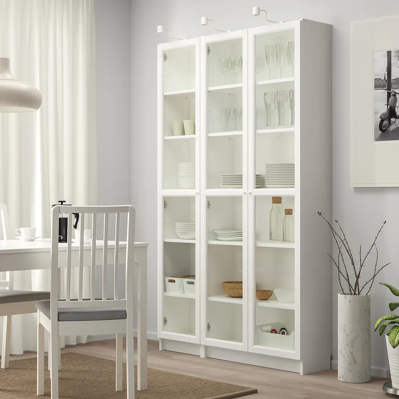 IKEA BILLY БИЛЛИ / OXBERG ОКСБЕРГ, шкаф книжный со стеклянными дверьми, белый, 120x30x202 см 692.818.04 фото №2