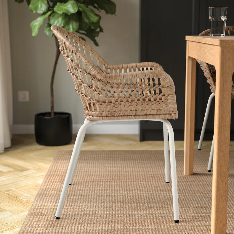 IKEA NILSOVE НІЛЬСОВЕ, стілець із підлокітниками, ротанг/білий 504.343.12 фото №5