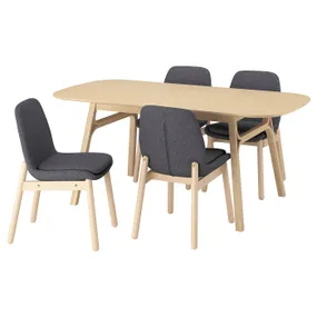 IKEA VOXLÖV ВОКСЛЁВ / VEDBO ВЕДБУ, стол и 4 стула, Светлый бамбук/береза Окрашенный в средне-серый цвет, 180x90 см 395.744.84 фото