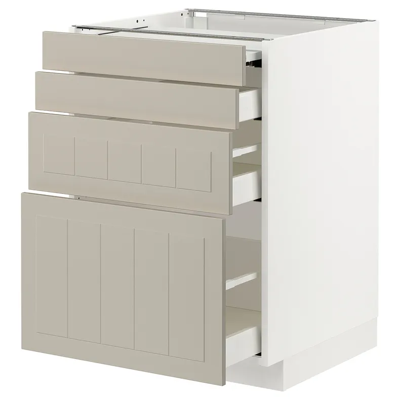 IKEA METOD МЕТОД / MAXIMERA МАКСИМЕРА, напольный шкаф с выдвиж панелью / 3ящ, белый / Стенсунд бежевый, 60x60 см 494.334.55 фото №1