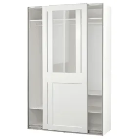 IKEA PAX ПАКС / GRIMO ГРІМО, гардероб із розсувними дверцятами, білий/прозоре скло білий, 150x66x236 см 795.022.87 фото