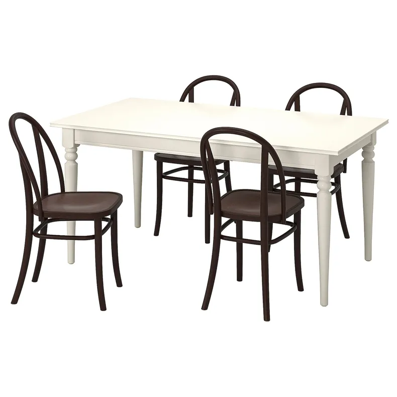 IKEA INGATORP ІНГАТОРП / SKOGSBO СКОГСБУ, стіл+4 стільці, білий білий / темно-коричневий, 155 / 215 см 195.150.99 фото №1